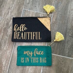 Mud Pie 2 Cosmetic Bags. My face is in this Hello beautiful